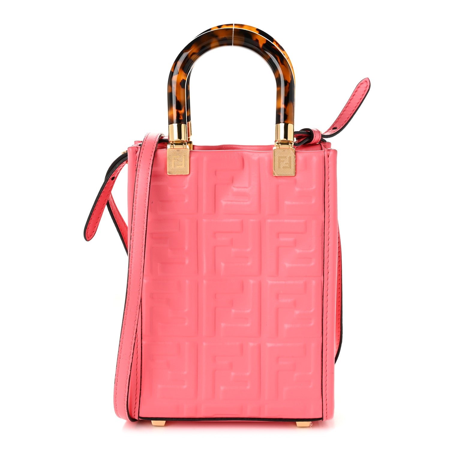 Fendi Vitello Plexiglass FF Embossed Mini Fendi Sunshine Shopper Tote Pink Dalia