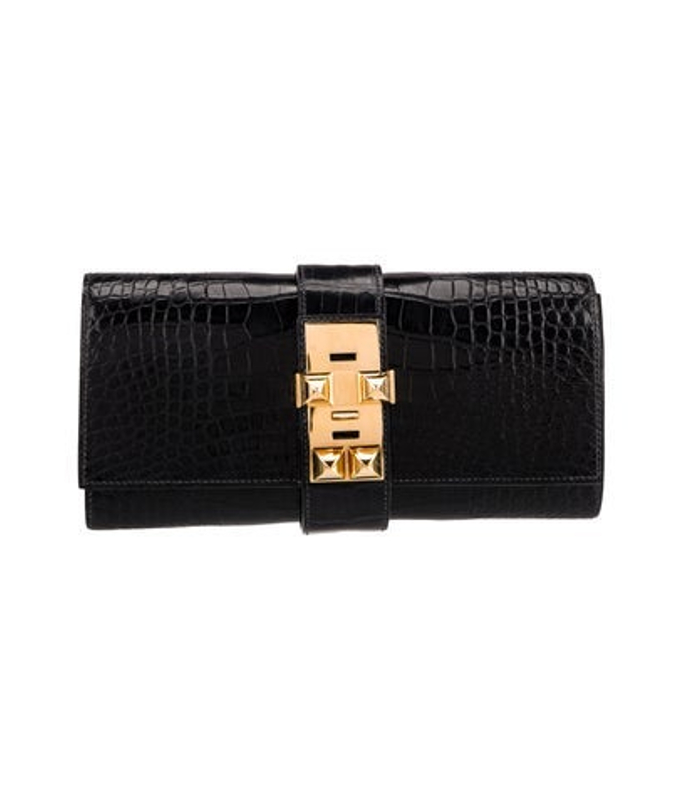Hermes Shiny Alligator Medor 23 Clutch