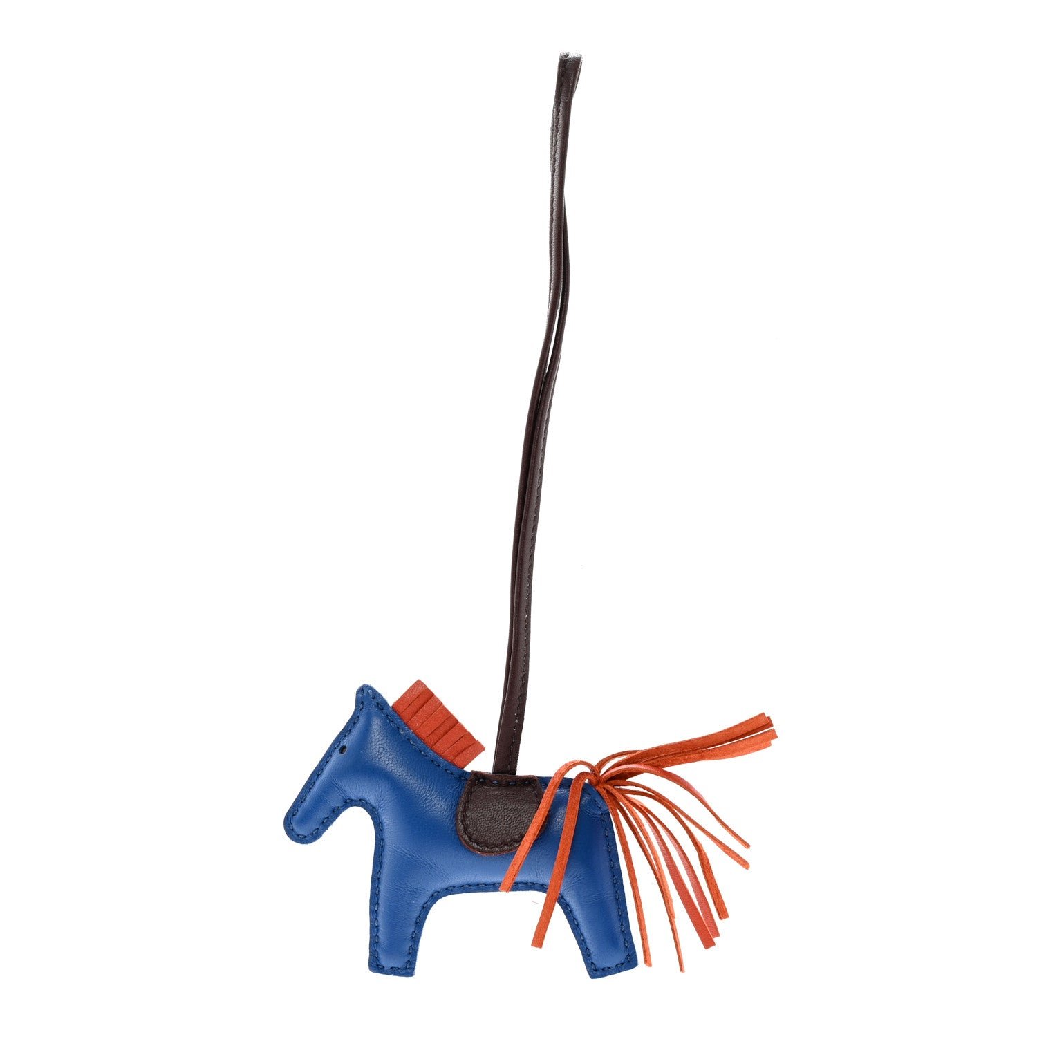 Hermes Milo Lambskin Grigri Rodeo Horse Bag Charm PM Bleu France Cornaline Rouge Sellier