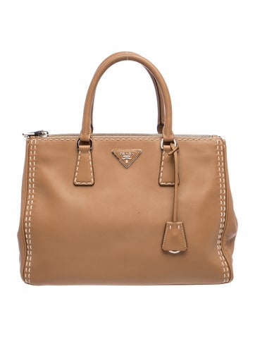 Prada Enameled Metal Triangle Galleria Double Zip Medium