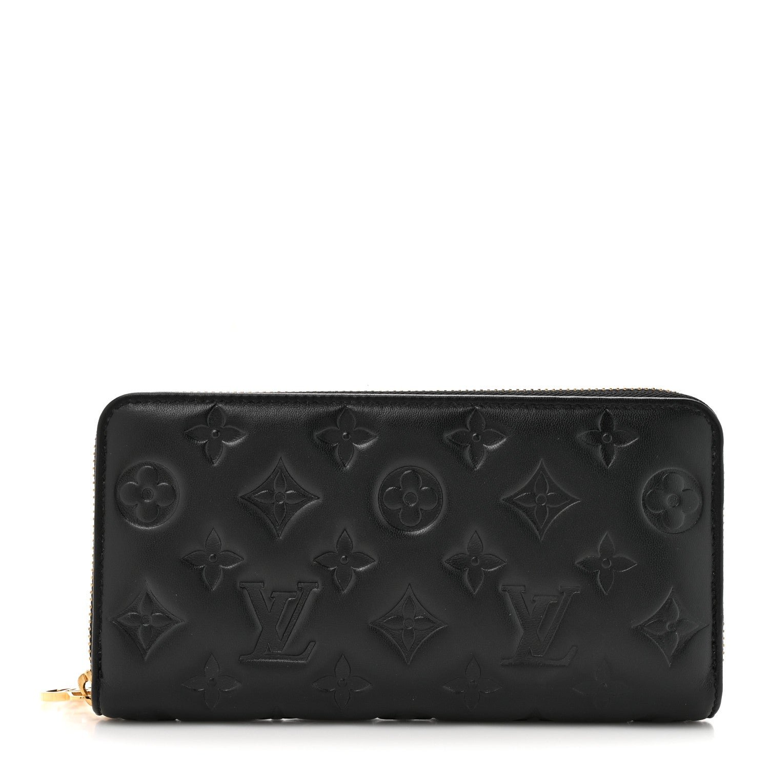 Louis Vuitton Lambskin Embossed Monogram Coussin Zippy Wallet Black