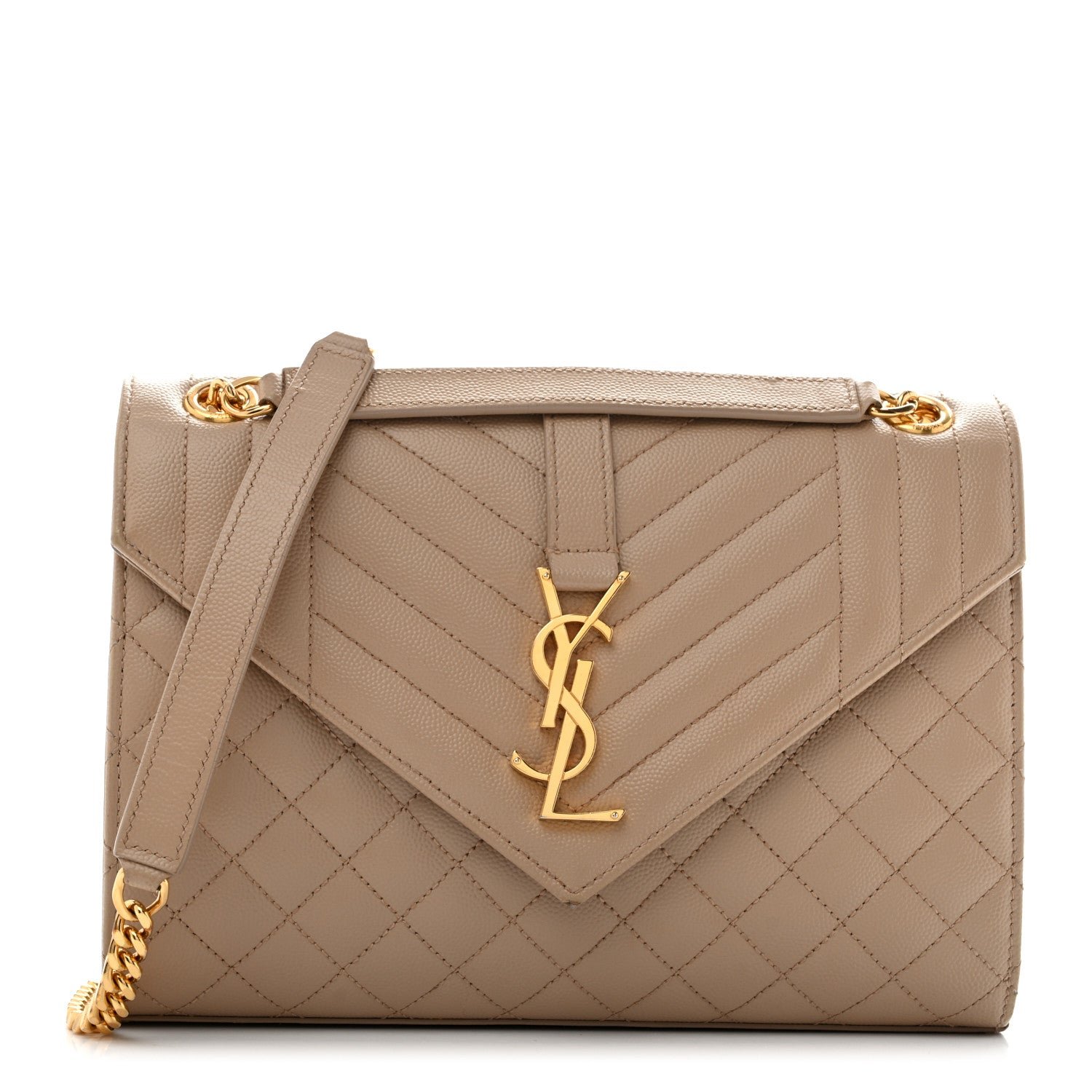 Saint Laurent Grain De Poudre Textured Mixed Matelasse Medium Triquilt Monogram Satchel Dark Beige