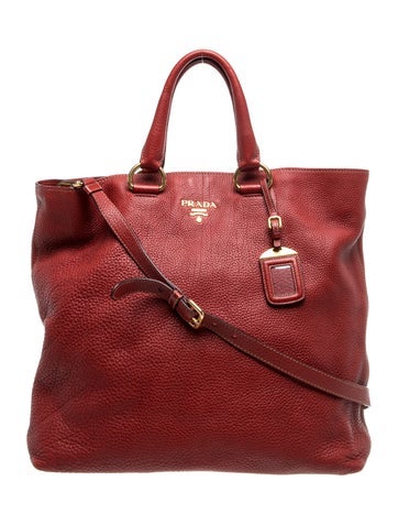 Enameled Metal Triangle Vitello Daino Tote Bag Red 3-Way Shoulder Bag