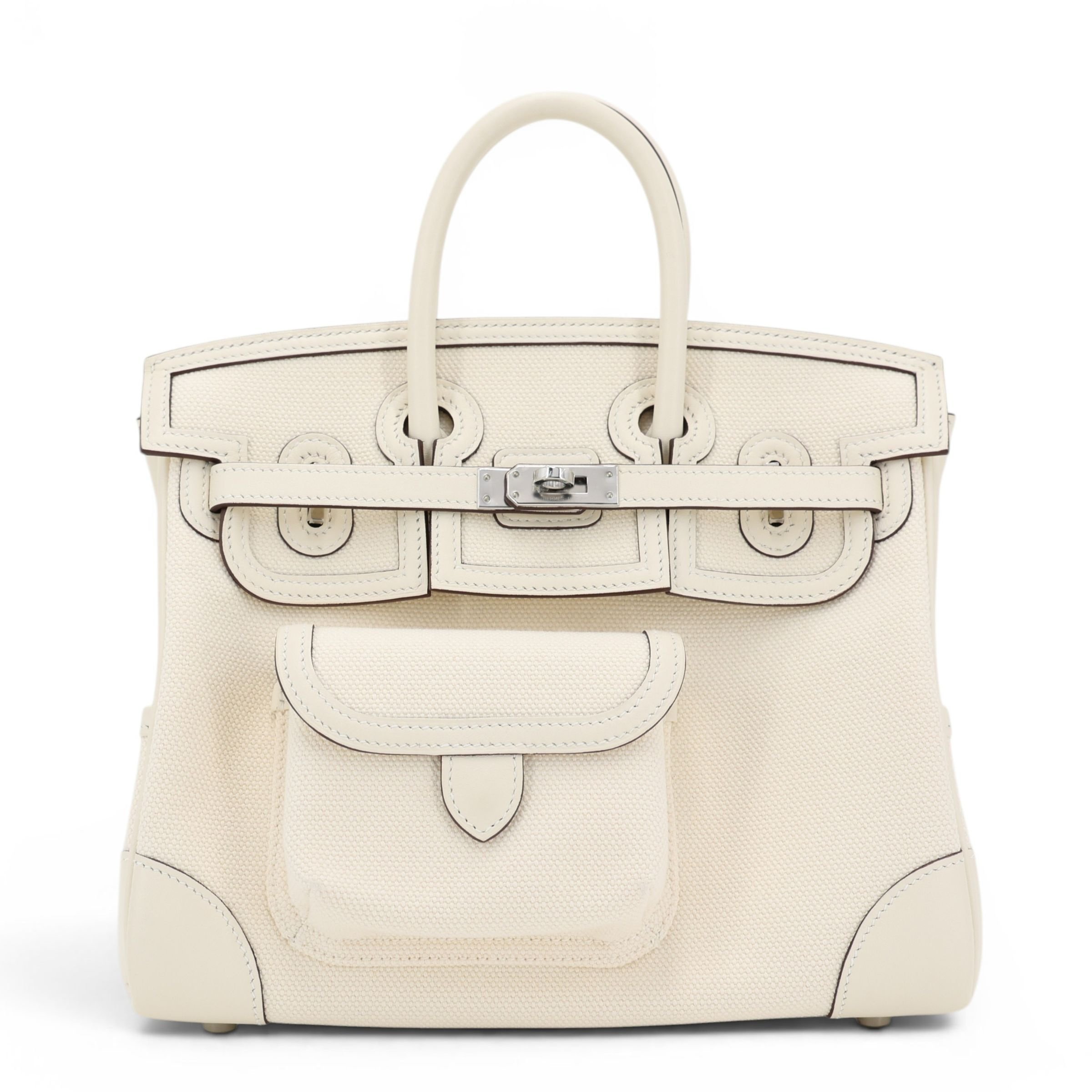 Unused ( Rank NS ) HERMÈS Limited Edition Birkin Cargo 25 Nata (I2) Swift Toile Goeland canvas Palladium hardware Z (2021)