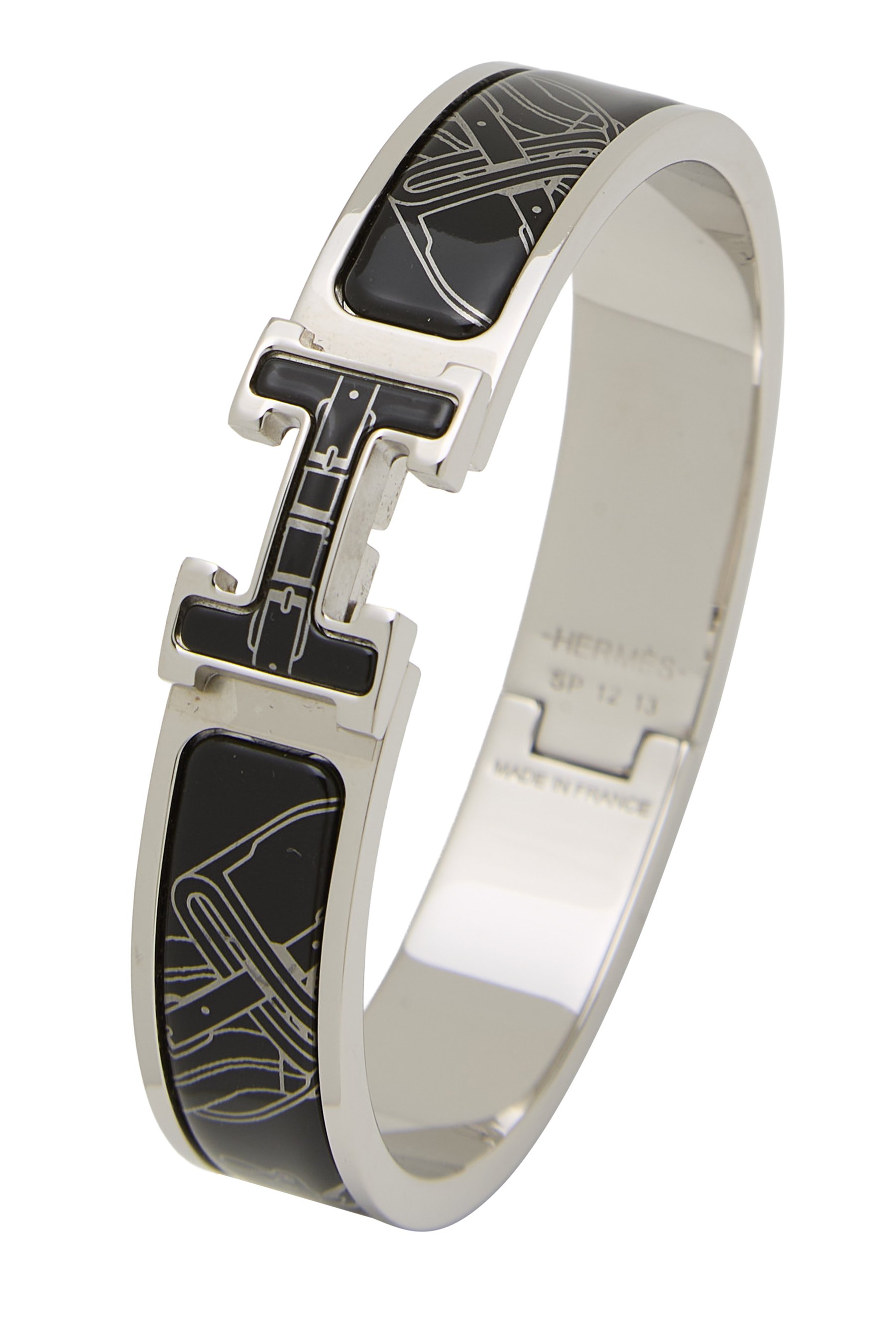 Black Enamel Clic-Clac 'H' Bracelet Narrow