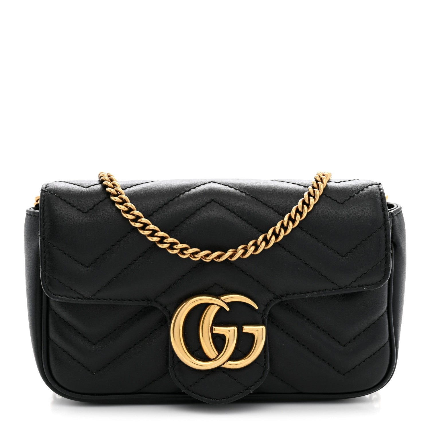 Gucci Calfskin Matelasse Super Mini GG Marmont Shoulder Bag Black