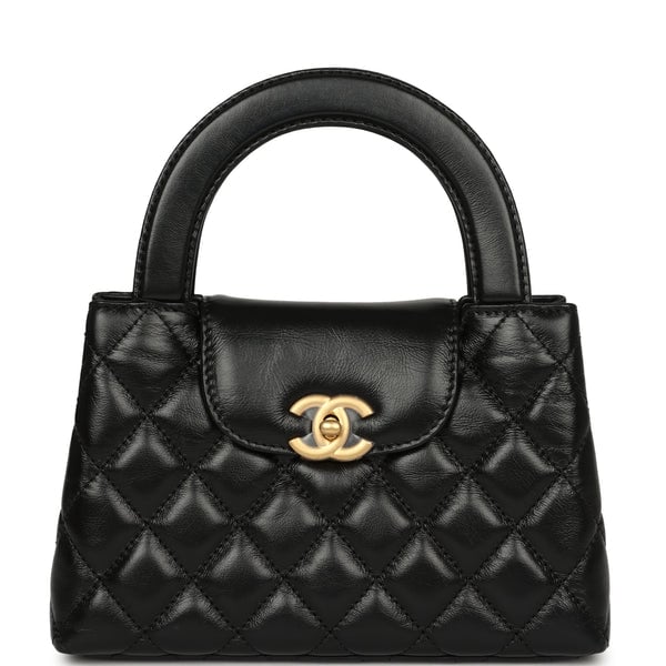 Chanel Small Kelly Shopper Black Shiny Aged Calfskin Brushed Gold Hardware