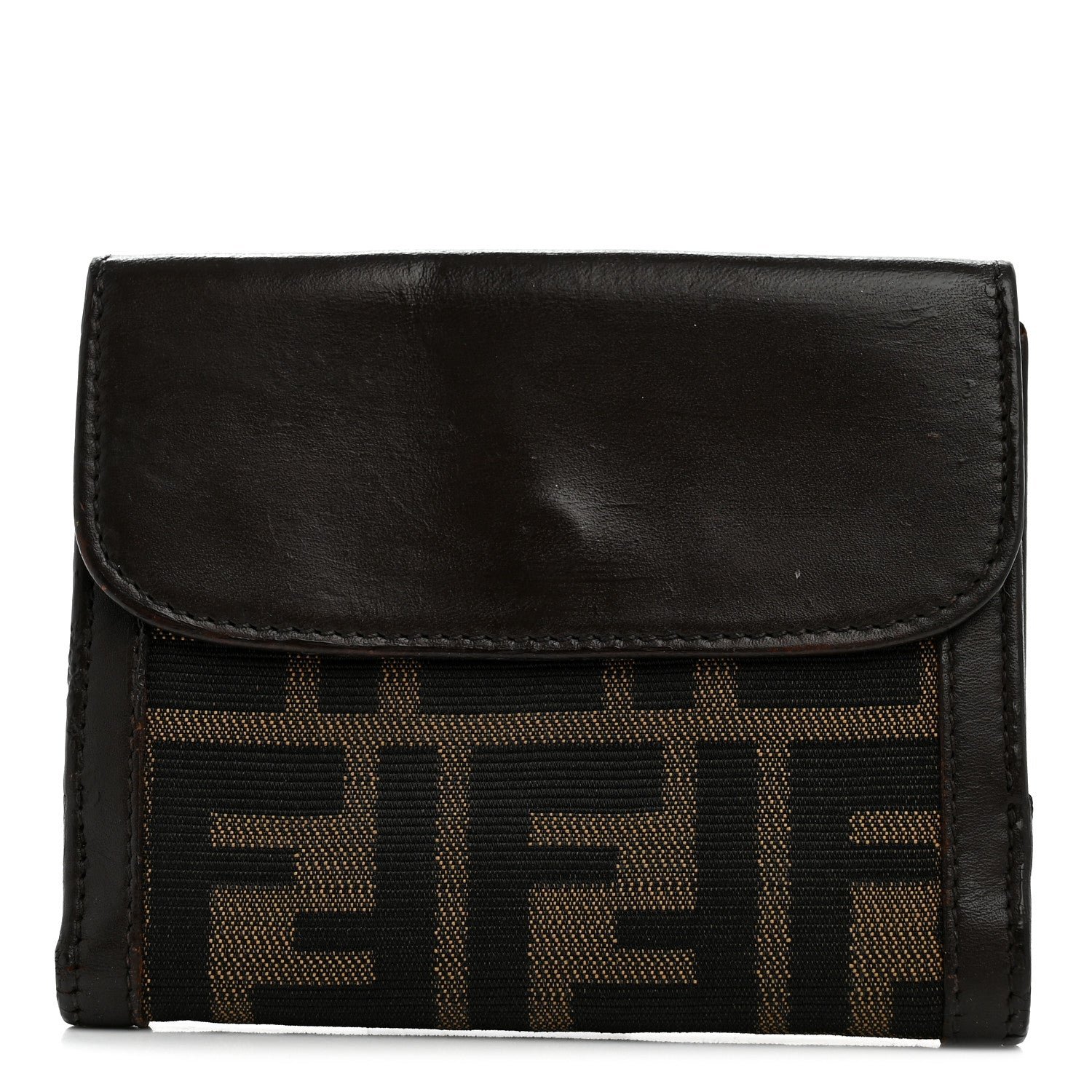 Fendi Zucca Calfskin Compact Wallet Tobacco
