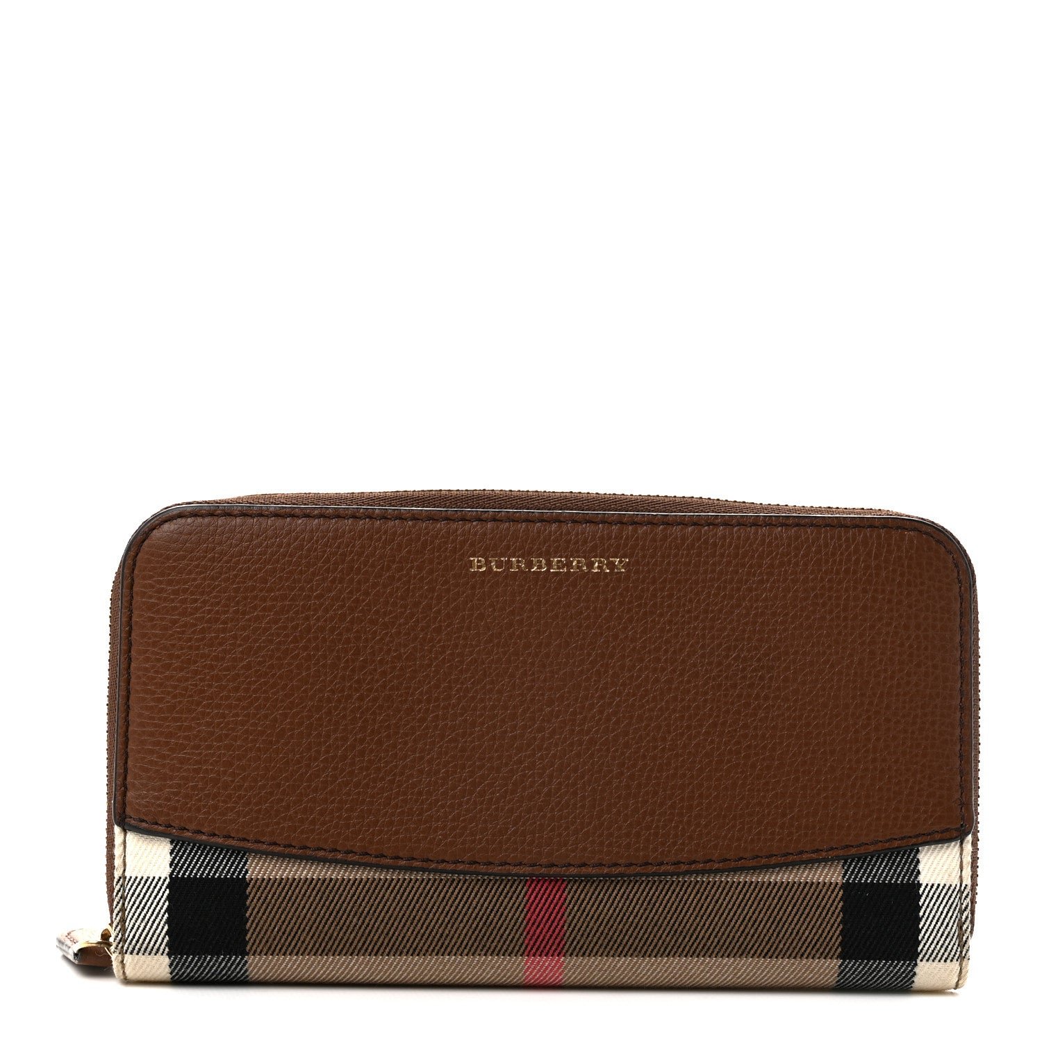 Burberry Burberry Grainy Calfskin House Check Elmore Zip Around Wallet Tan