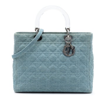 Denim Large Denim Cannage Acrylic Handles Lady Dior