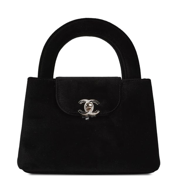 Chanel Small Kelly Shopper Black Velvet Crystal Light Gold Hardware