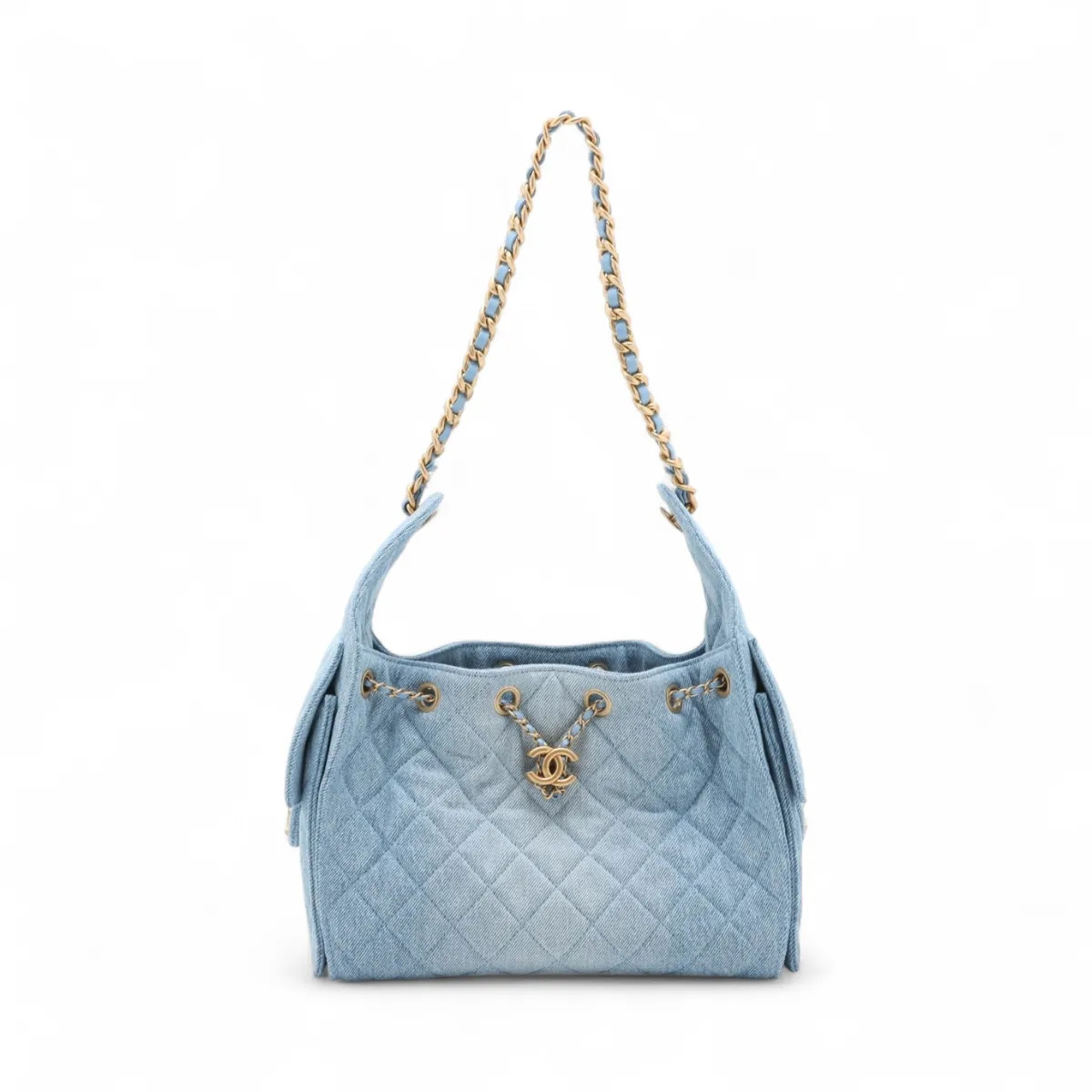 Chanel Chanel 25 Small Denim Chain Shoulder Bag Blue Gold Metal Fittings random