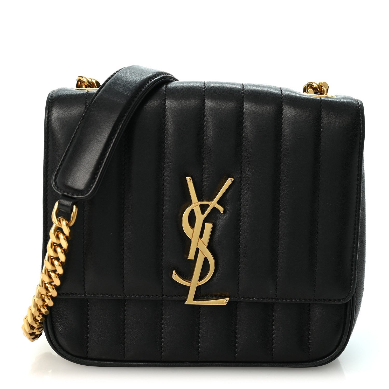 Saint Laurent Lambskin Matelasse Monogram Medium Vicky Chain Bag Black