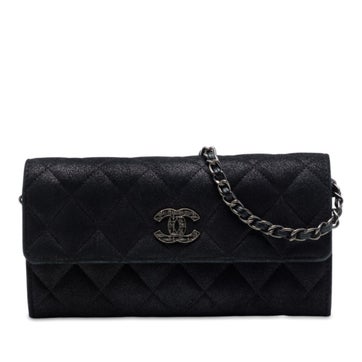 CC Quilted Metallic Suede Wallet On Chain