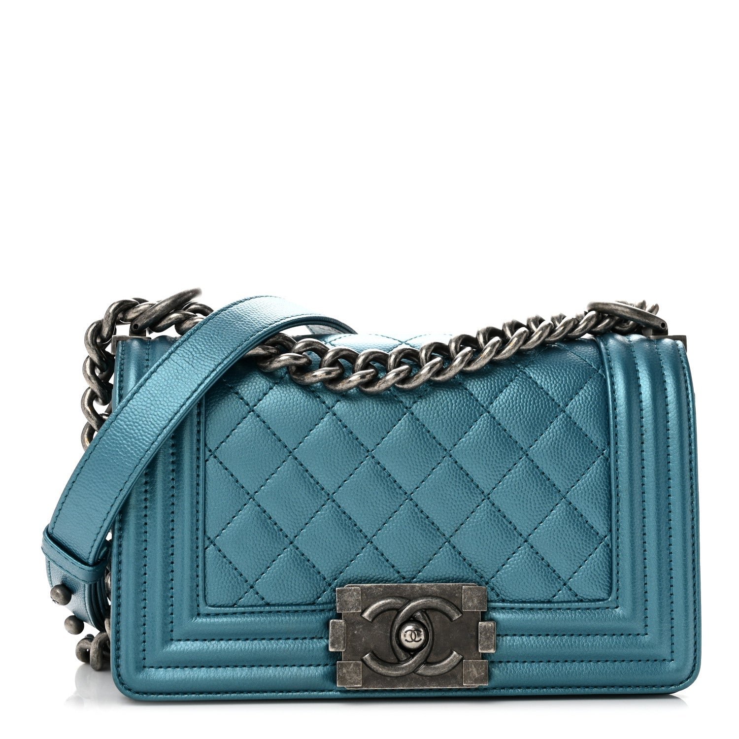 Chanel Metallic Caviar Quilted Small Boy Flap Blue