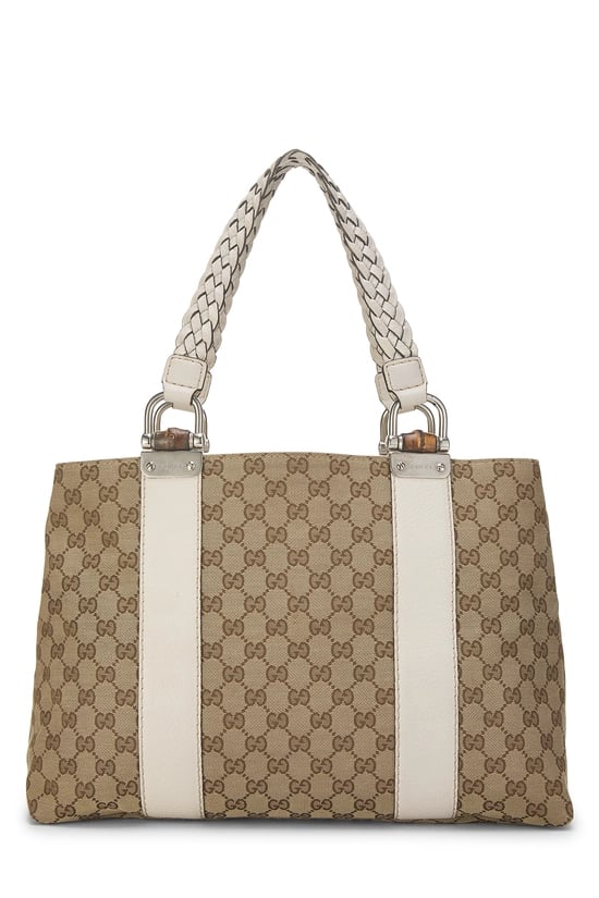 White Original GG Canvas Bamboo Bar Tote Large