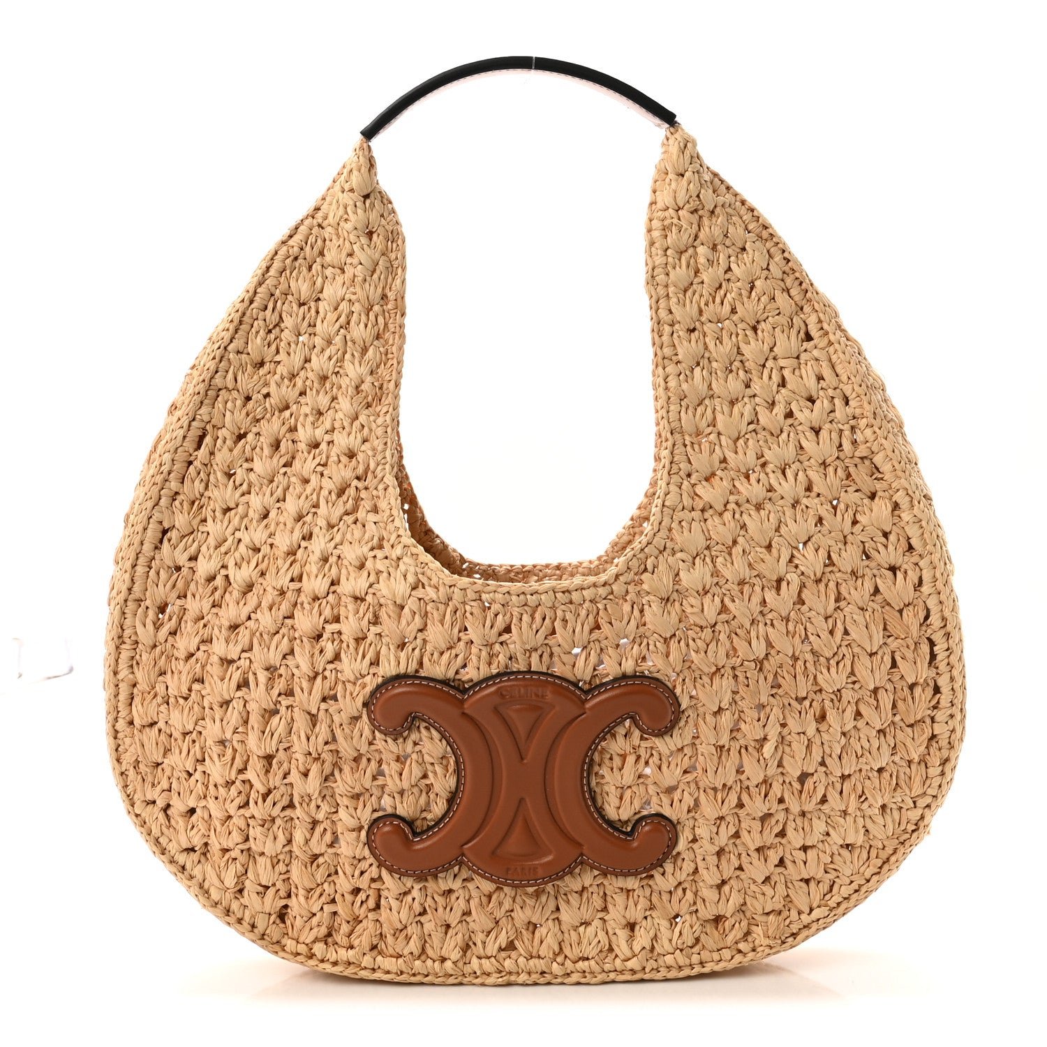 Celine Celine Raffia Calfskin Triomphe Panier Hobo Bag Natural Tan