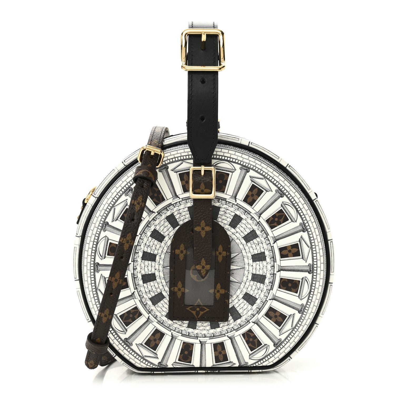 Louis Vuitton X FORNASETTI Calfskin Architettura Petite Boite Chapeau White Black