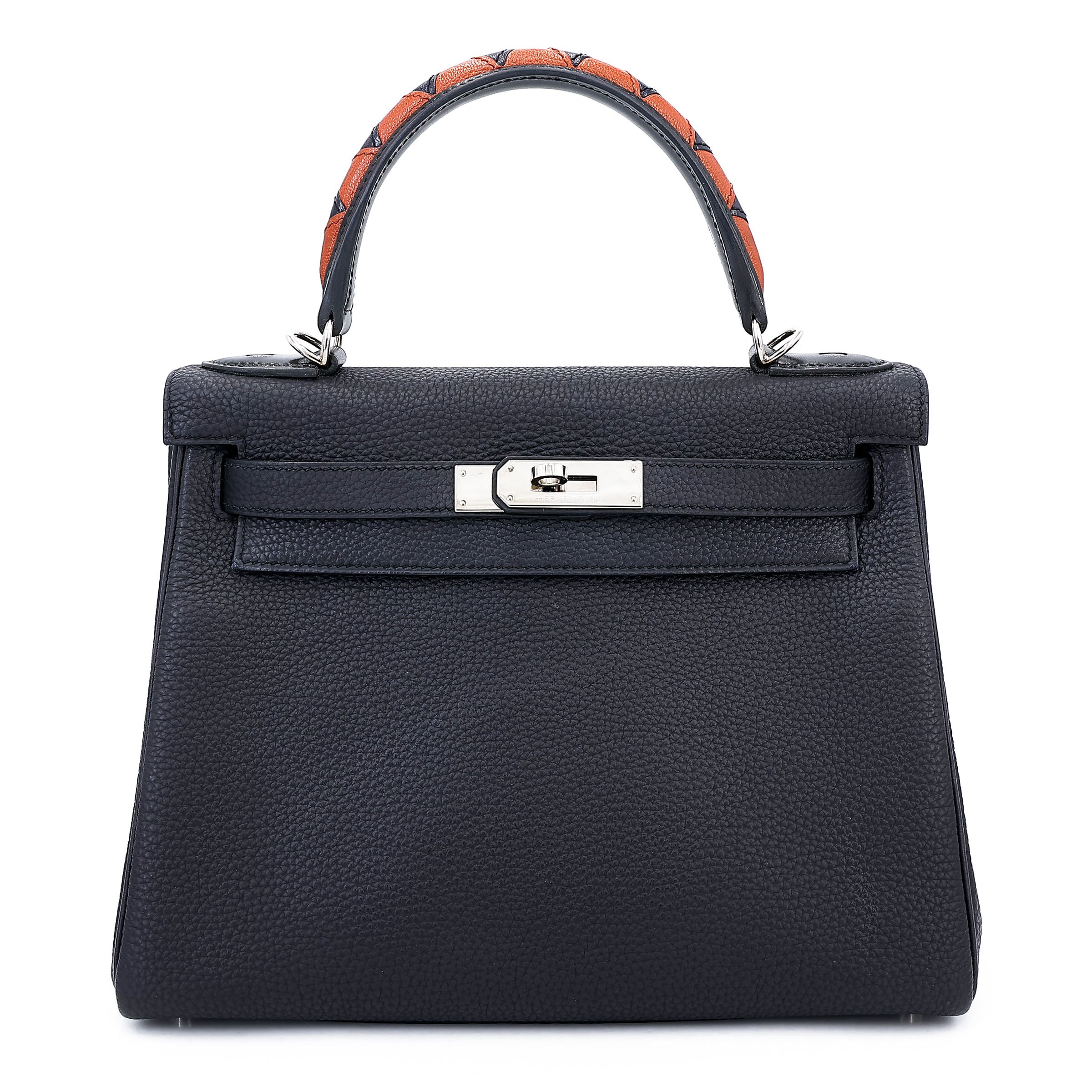 Hermes Very Good ( Rank A) HERMÈS Kelly 28 AU Galop Noir (89) Cuivre (6C) Bleu Indigo (76) Togo Box-calf Chevre Palladium hardware A (2017)