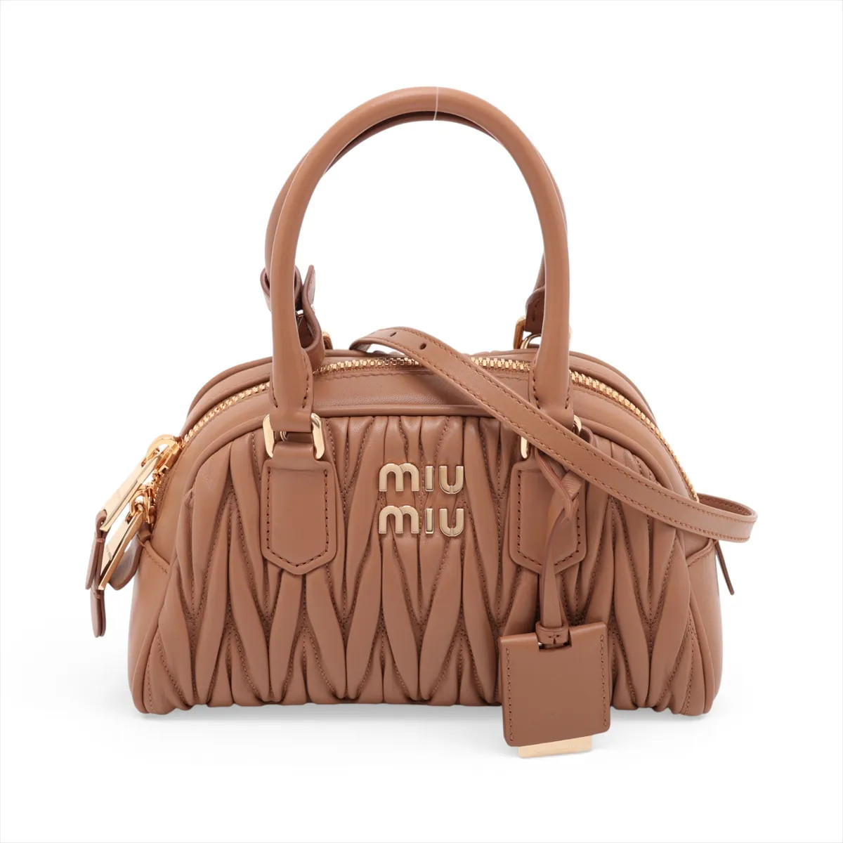 Miu Miu Matelassé Arkady Leather 2 Way Handbag Brown