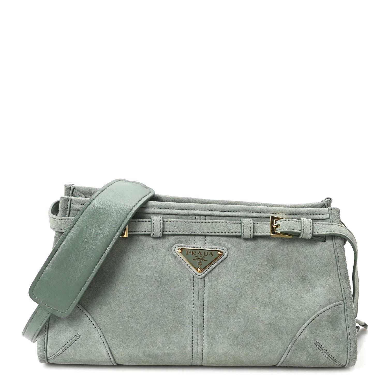 Prada Scamosciato Triangle Small Bonnie Shoulder Bag Salvia