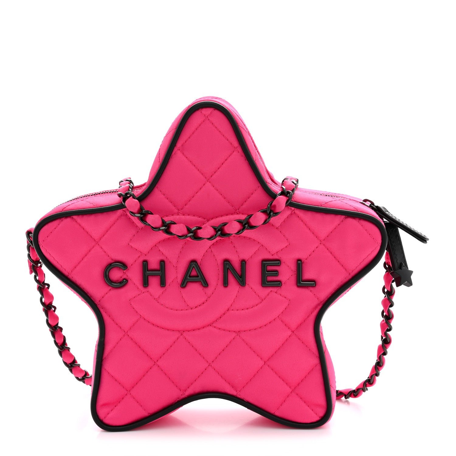 Chanel Satin Quilted Walk of Fame Star Bag Fuchsia Black