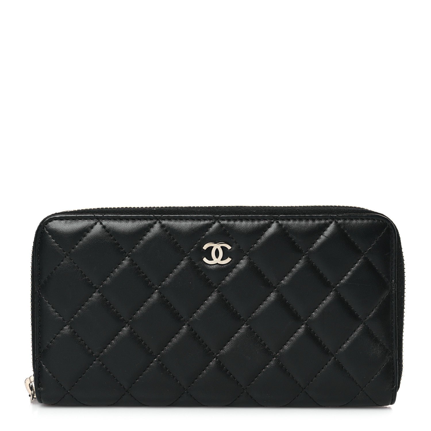 Chanel Lambskin Quilted Large Gusset Zip Around Wallet Black