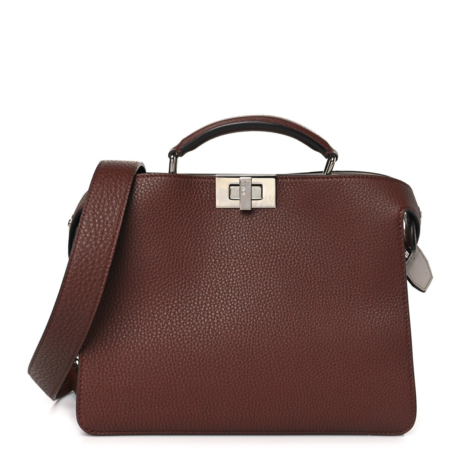 Fendi Cuoio Romano Vitello Cover Glazed Fabric Bi-Color FF 1974 Mini Peekaboo I SEE U Satchel Ghianda Grezzo