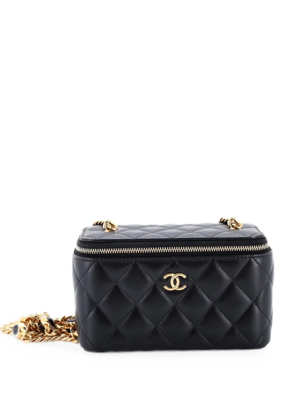 Classic Vanity Case with Resin Pearl Chain Quilted Lambskin Small clutch bag