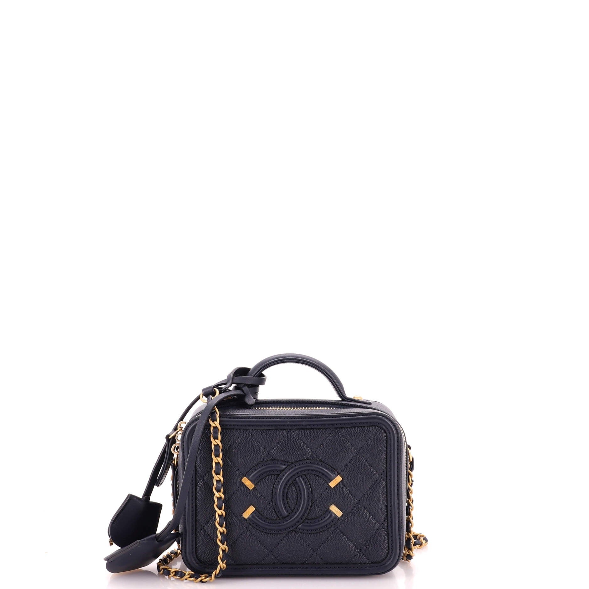 Filigree Vanity Case Quilted Caviar Small