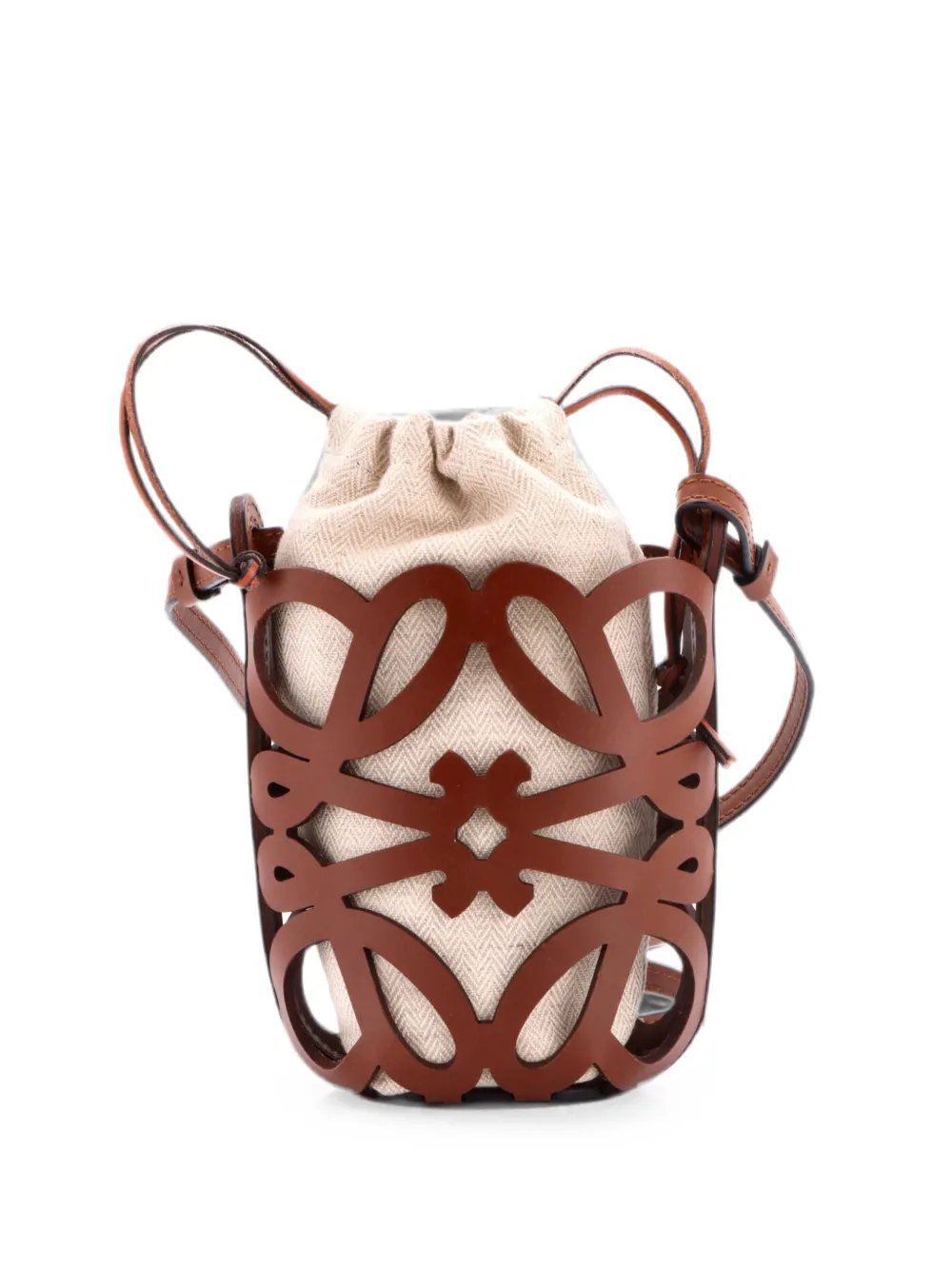Anagram Drawstring Crossbody Bag Leather with Canvas Mini bucket bag