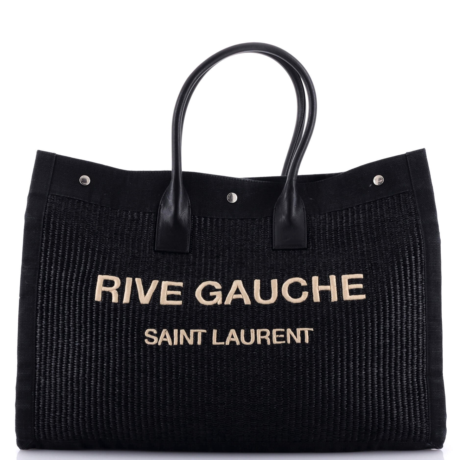 Saint Laurent Rive Gauche Shopper Tote Raffia with Canvas Large