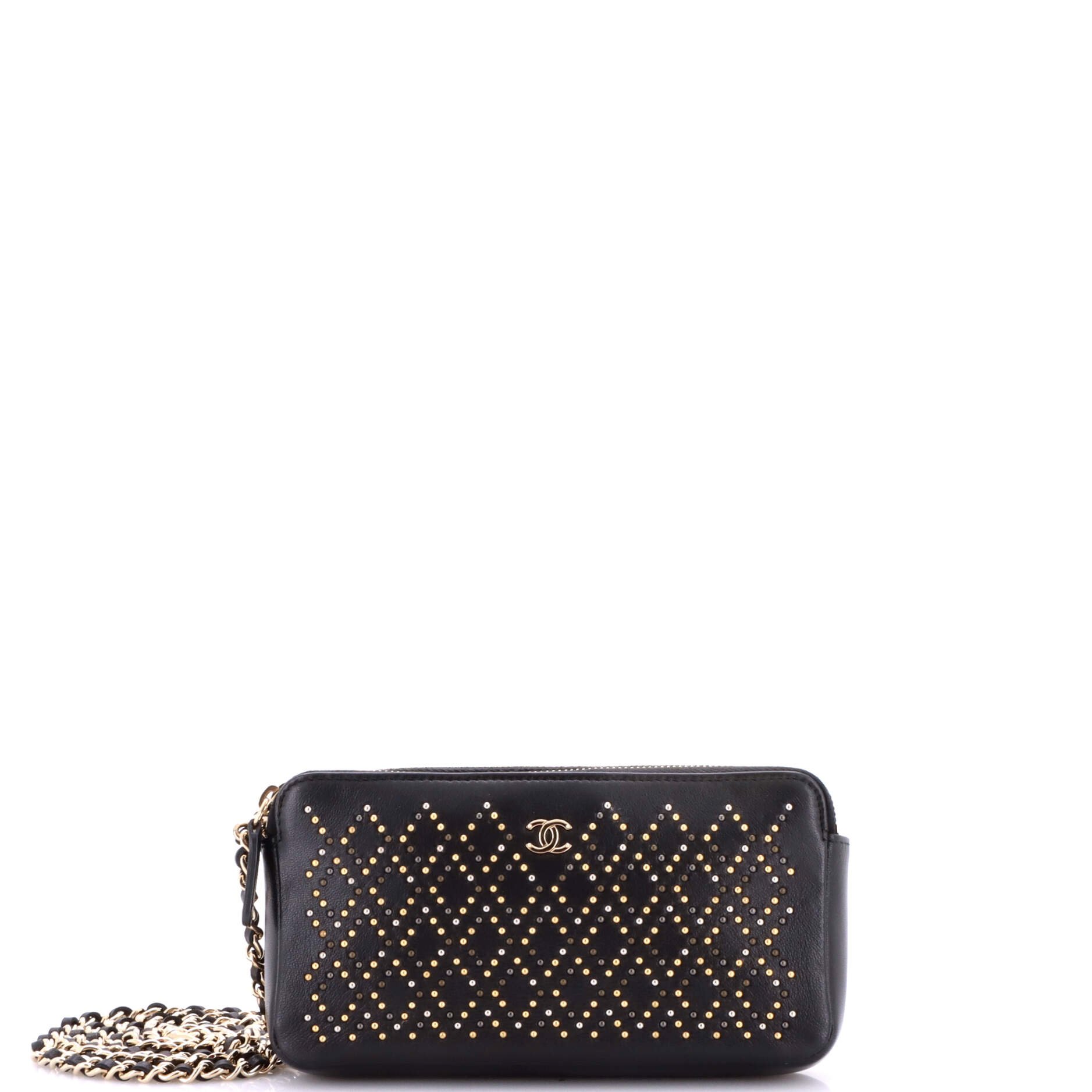 Double Zip Clutch with Chain Studded Leather