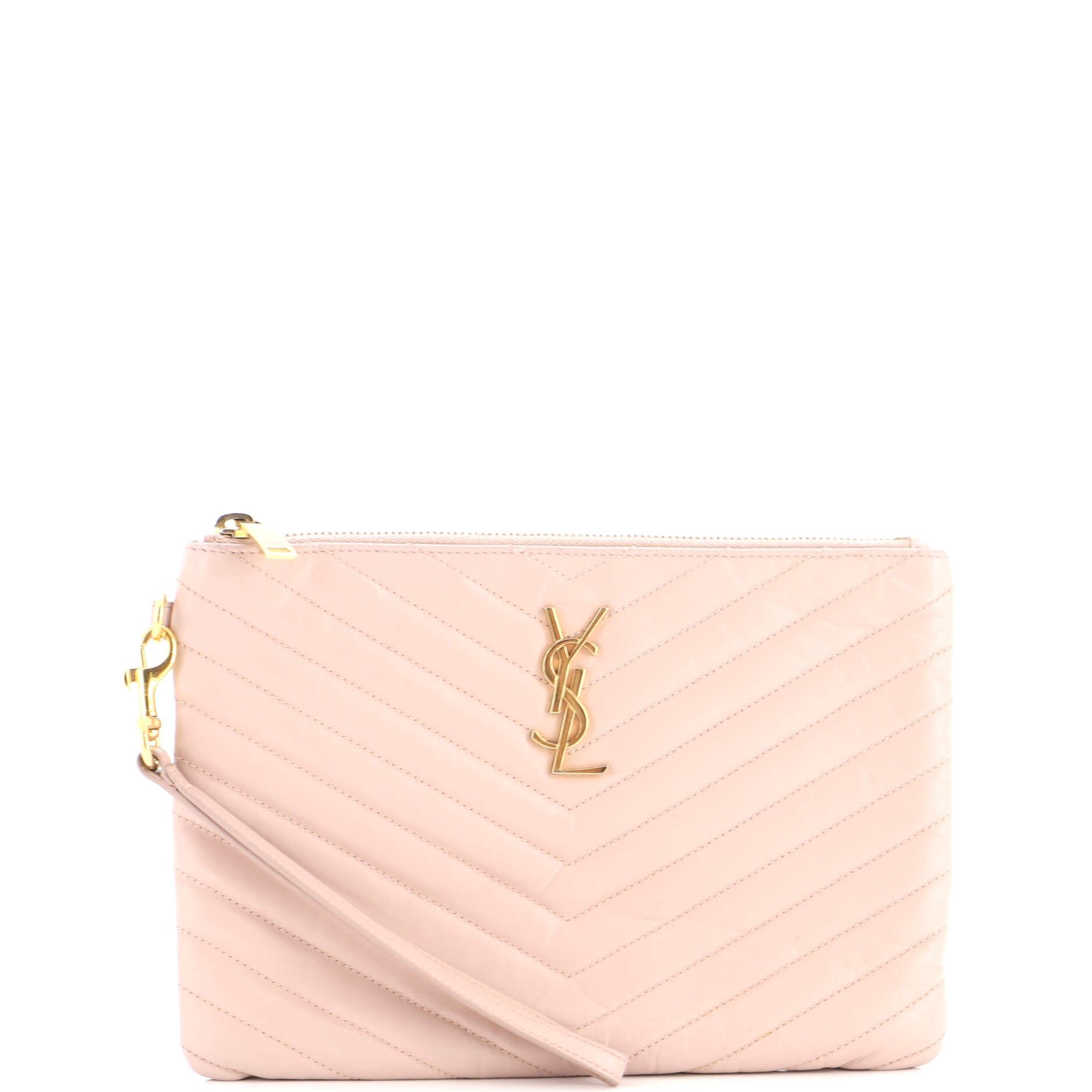 Classic Monogram Wristlet Pouch Matelasse Chevron Leather Small