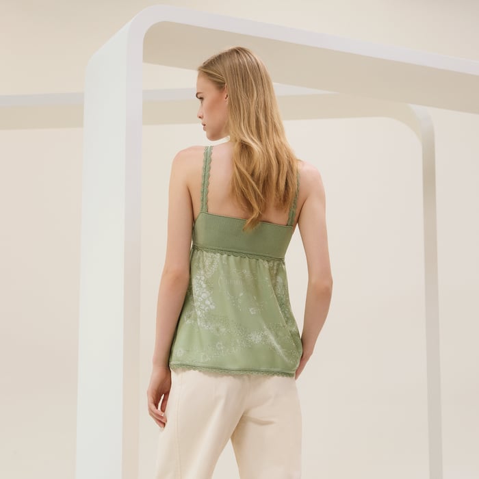 Vert Tendre "Brides De Gala En Fleurs" Sleeveless Twillaine Knit Nightgown