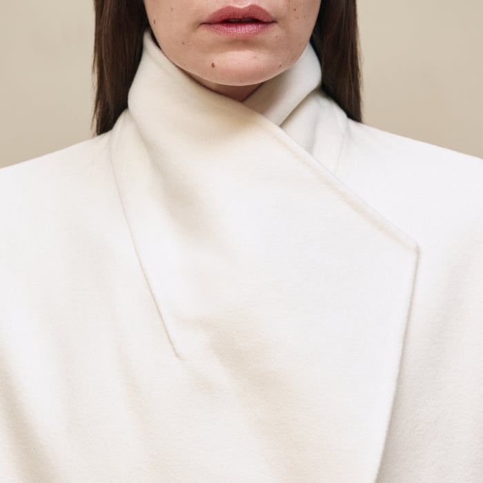 Blanc Naturel Cashmere Coat With Shawl Collar