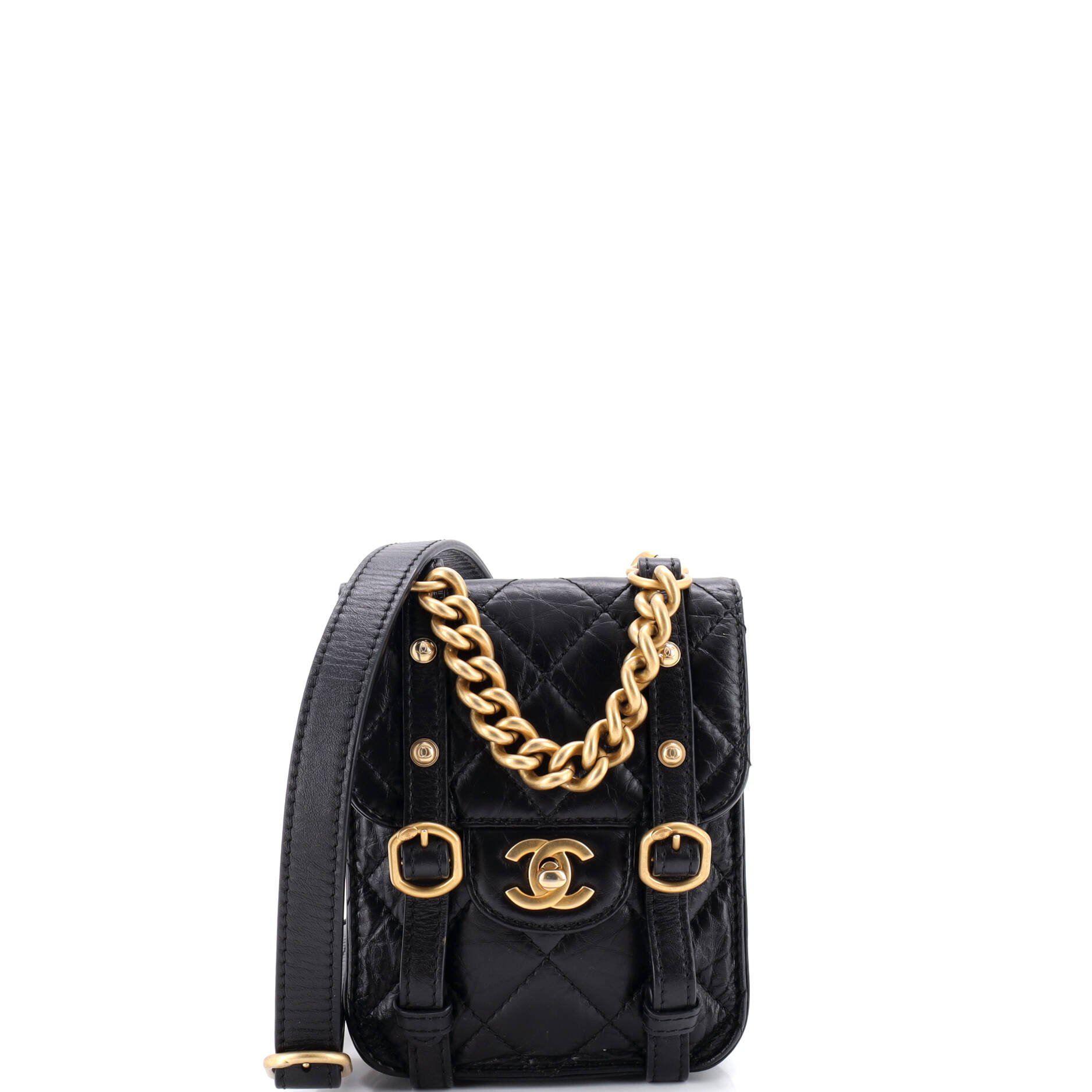 Chanel City School Flap Messenger Bag Quilted Aged Calfskin Mini
