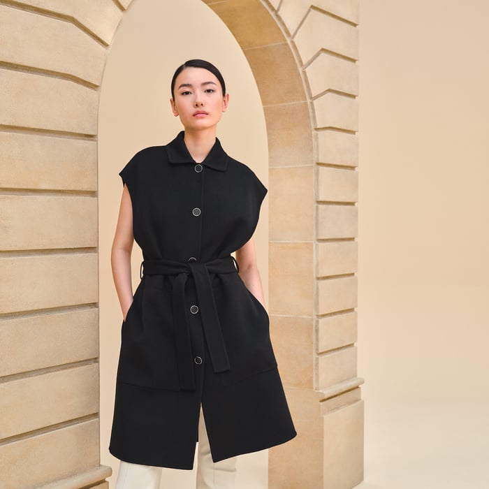 Belted cashmere long vest