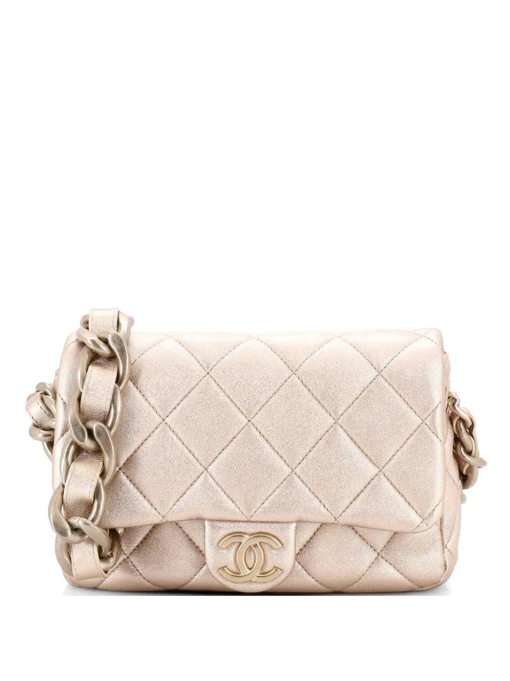 Chunky Chain CC Flap Bag Quilted Metallic Calfskin Small shoulder bag