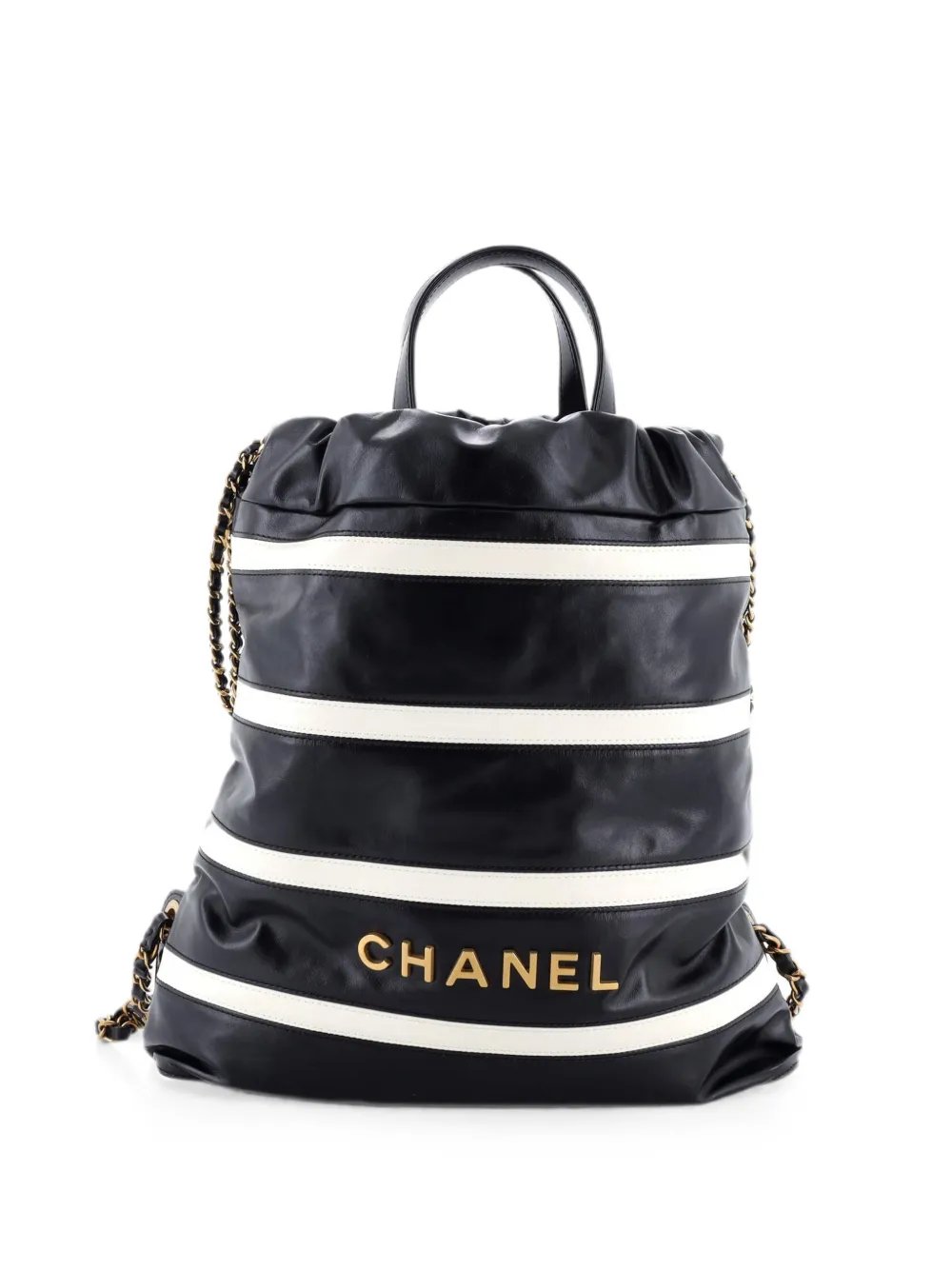 22 Chain Striped Shiny Calfskin Medium backpack