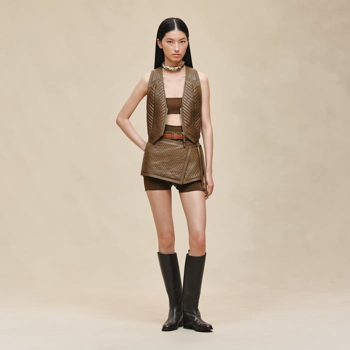 Marron Muschio Quilted Cargo Vest
