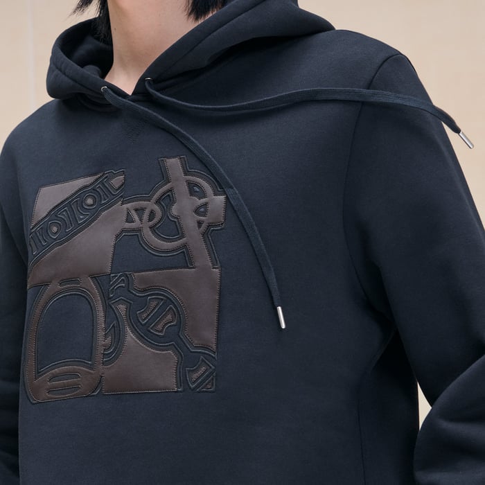 Marine "Metallerie Au Carre" Hooded Sweater With Leather Detail