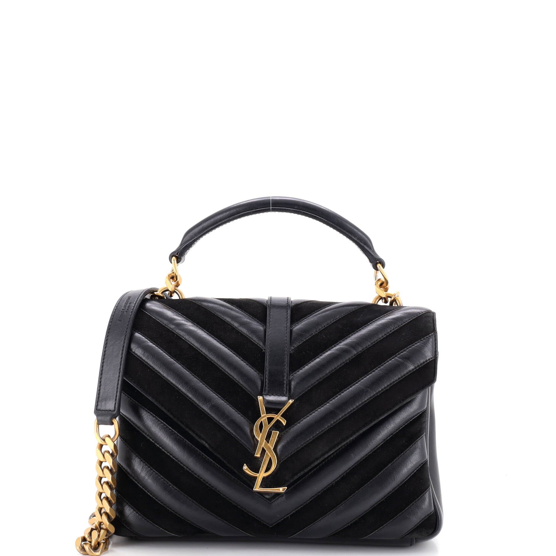 Classic Monogram College Bag Matelasse Chevron Leather and Suede Medium
