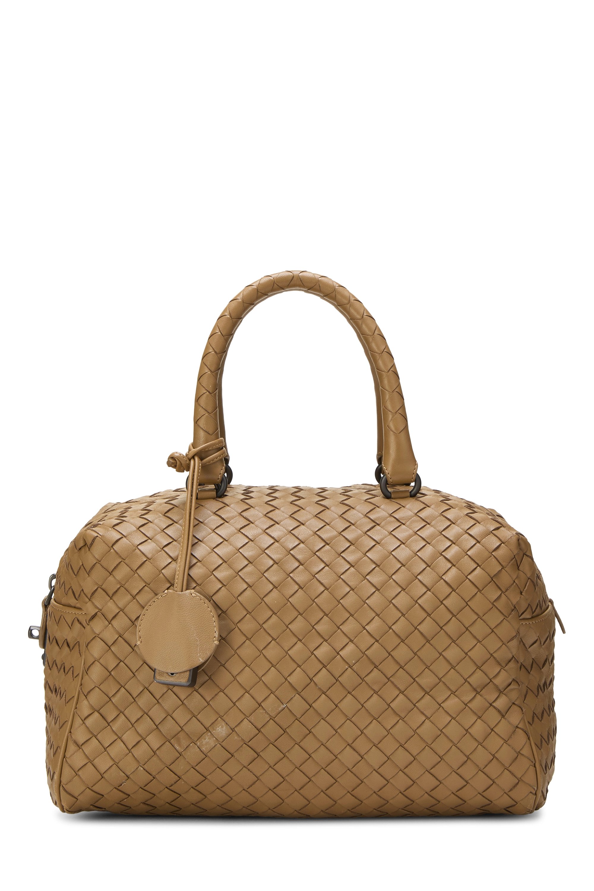 Brown Intrecciato Leather Boston