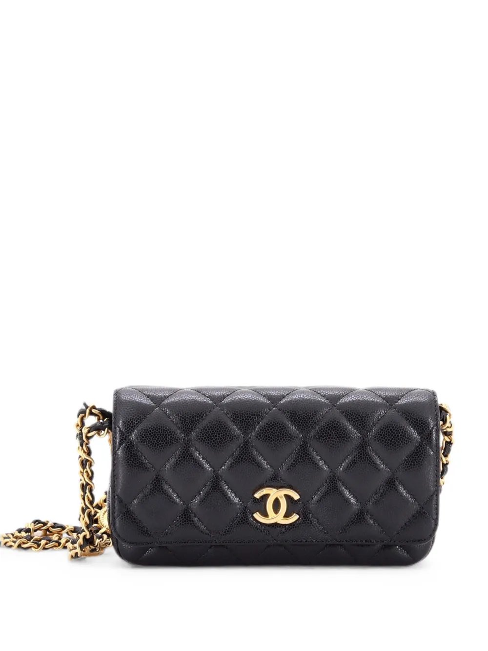 Twist Your Buttons Flap Clutch with Chain Quilted Caviar crossbody bag