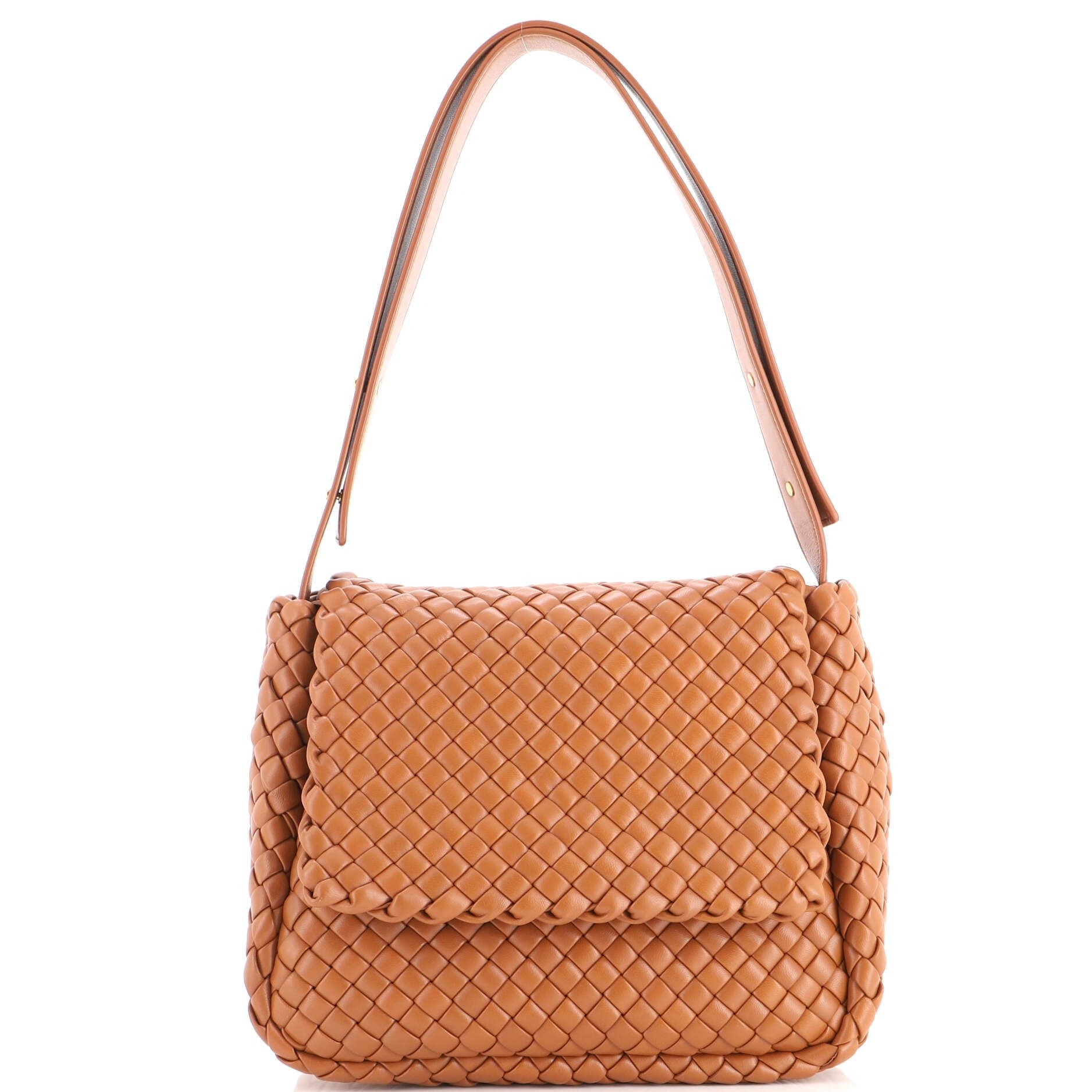 Bottega Veneta Cobble Flap Shoulder Bag Padded Intrecciato Leather Small