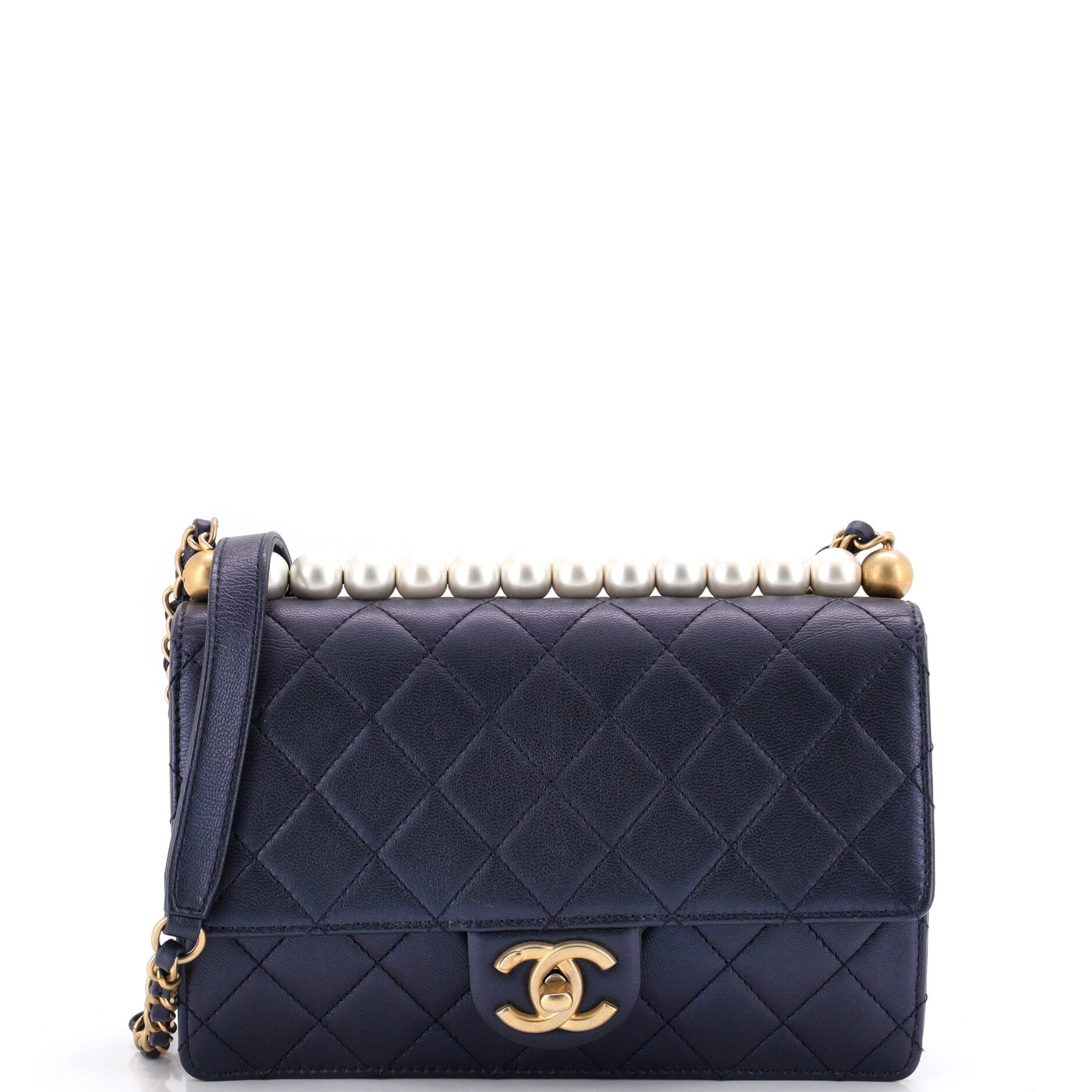 Chic Pearls Flap Bag Quilted Lambskin Small