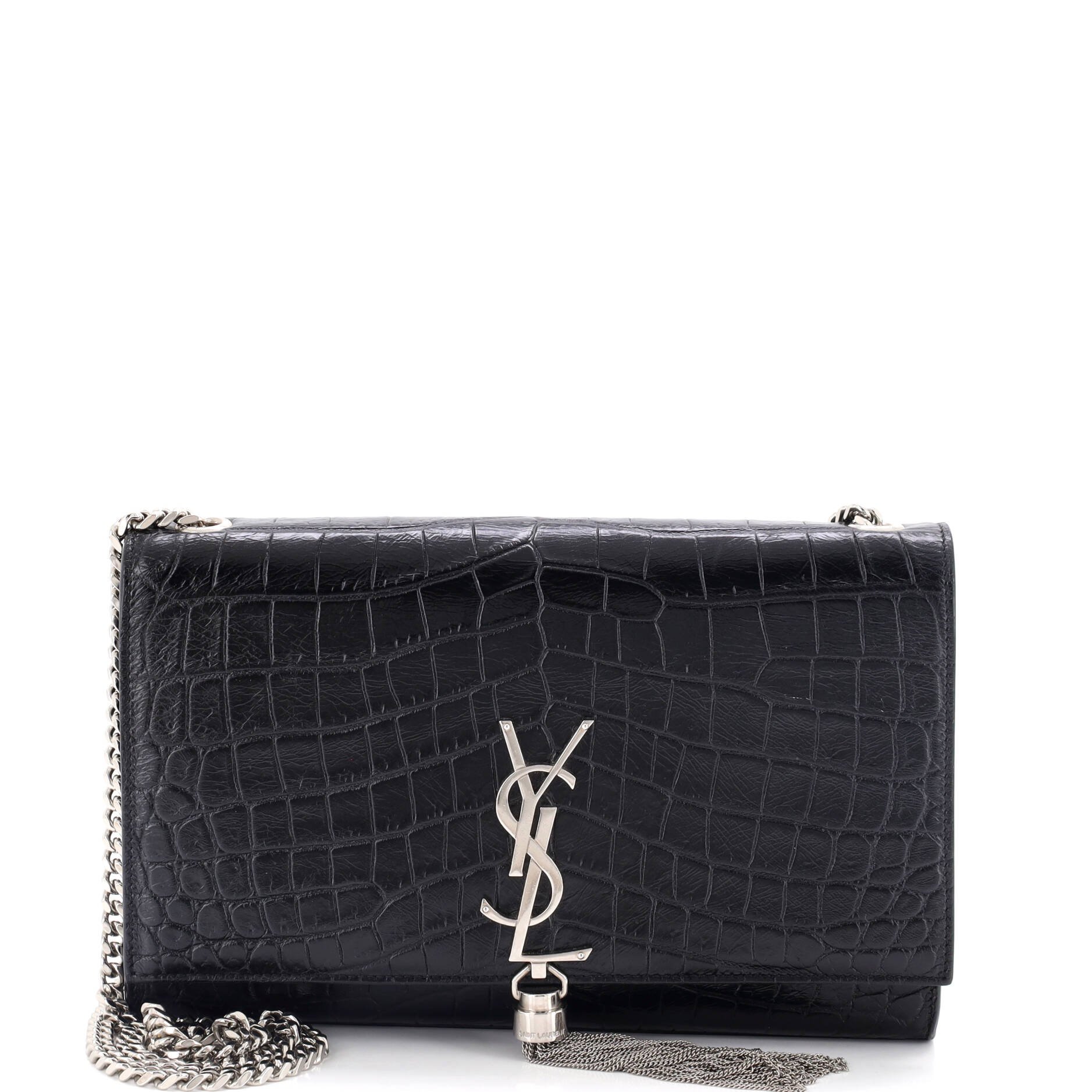 Classic Monogram Tassel Crossbody Bag Crocodile Embossed Leather Medium