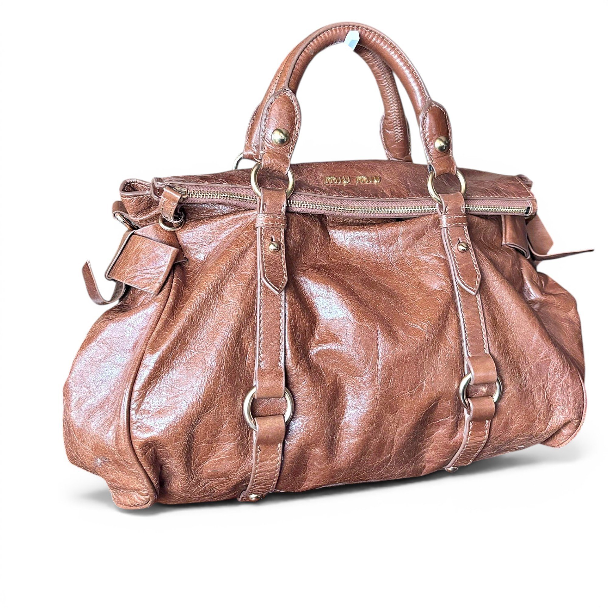 Bow bag leather handbag