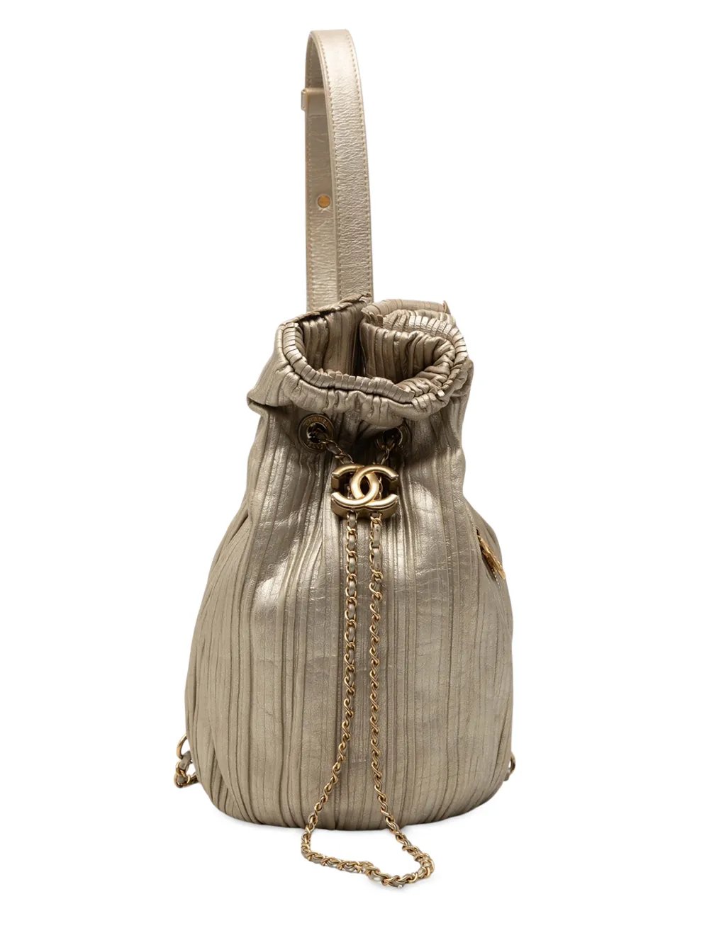 2018 Small Metallic Calfskin Coco Pleats Drawstring backpack